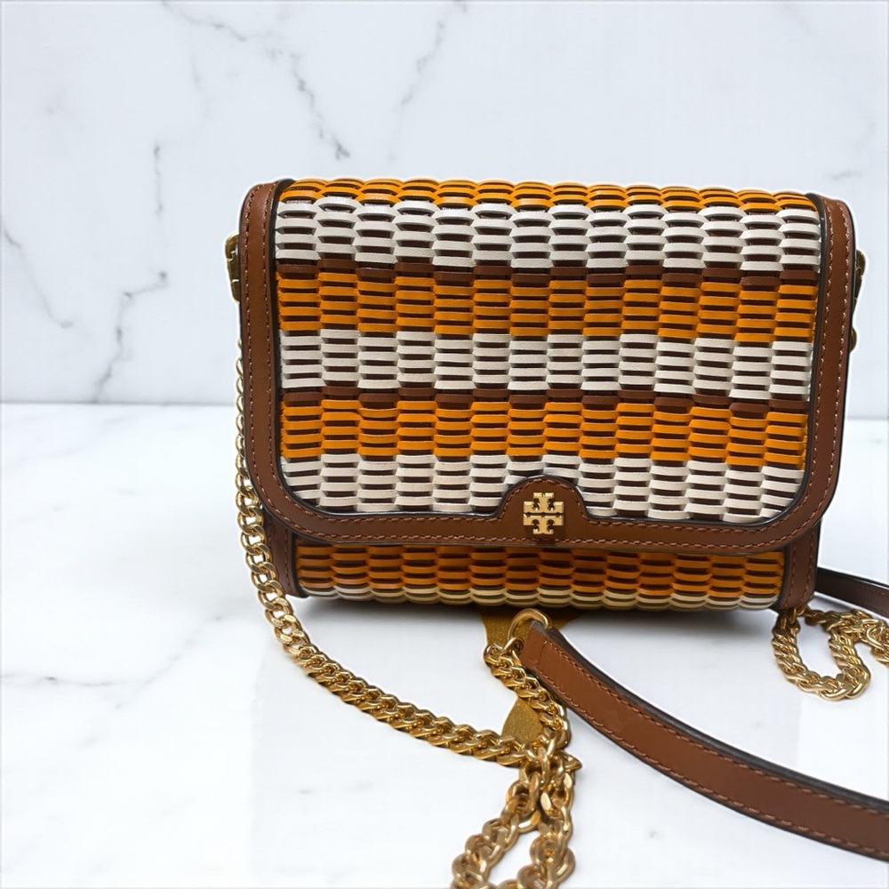 Tory Burch Emerson Woven Chain Crossbody Bag in Orange and White π§‘ - Picture 3 of 17